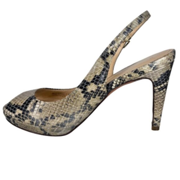 Cole Haan (NIKEAIR) Snakeskin Embossed Leather Slingback Platform Heels Sz 7.5M - Picture 2 of 8